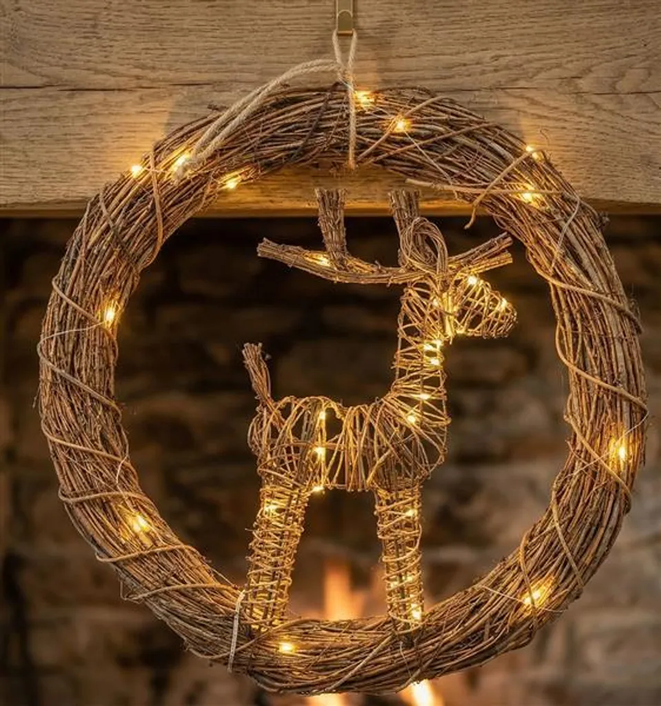 Couronne Murale Noël Renne avec LED 44 cm en Branches Entrelacées - 3