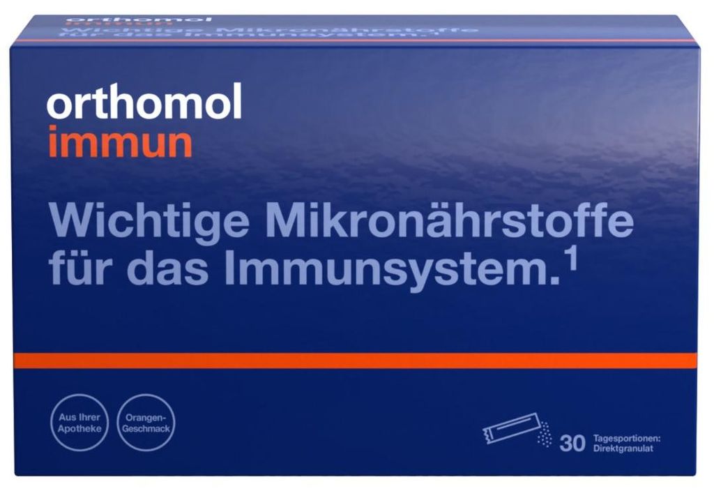 Orthomol Immun - Mikronährstoffe zur Unterstützung des Immunsystems - mit Vitamin C, Vitamin D und Zink - Orangen-Geschmack, 30 St. Tagesportionen
