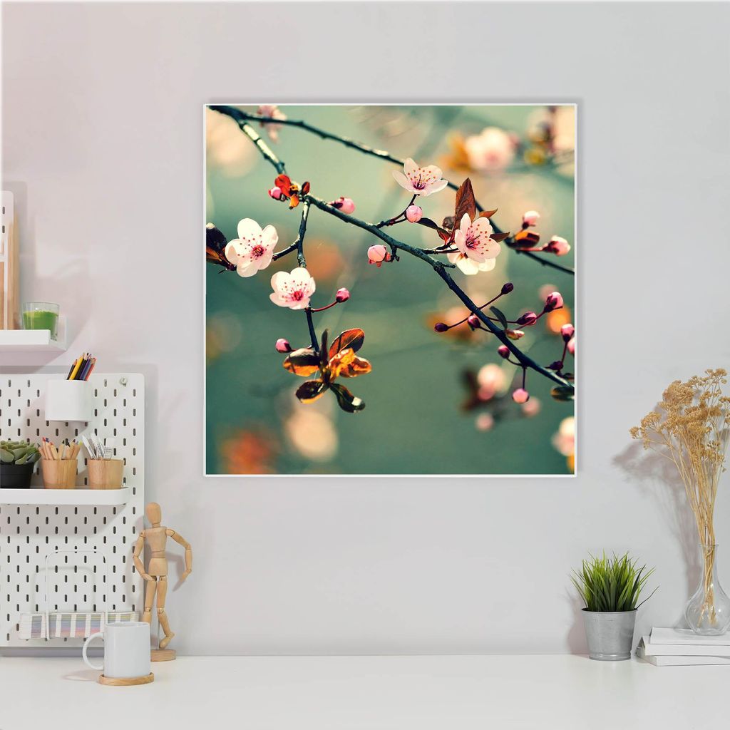Design Stahlmagnettafel Quadratisch 50x50cm Japankirsche