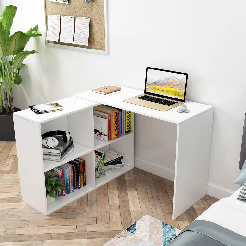 Bureau d'ordinateur en L Table de Travail avec 4 Tablettes Latérales - 3