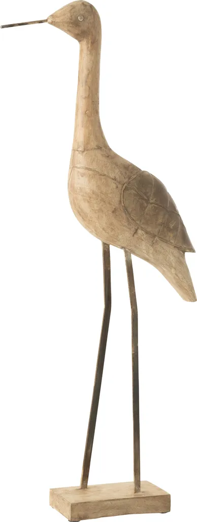 J-Line Décoration oiseau en bois de manguier et métal beige noir Large