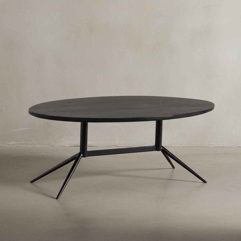Couchtisch 90x50x35 cm Mango Massivholz Metall Schwarz Sofatisch Oval, Design Wohnzimmertisch mit natürlicher Holzmaserung, Kaffeetisch Wohnzimmer...