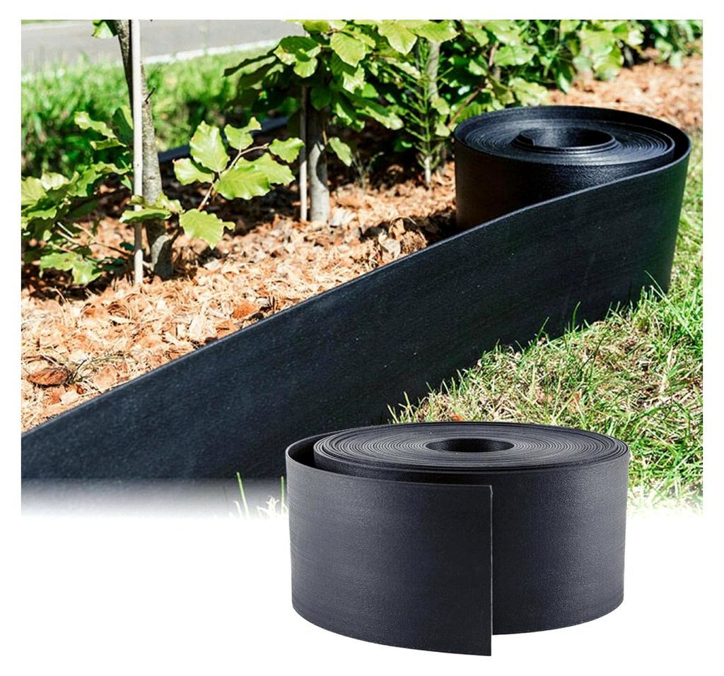 Schwarze Rasenkante Rolle 10 m - Flexible Rasenkante aus Kunststoff - Raseneinfassung - Beetumrandung - Rasenbegrenzung - 15 cm hoch