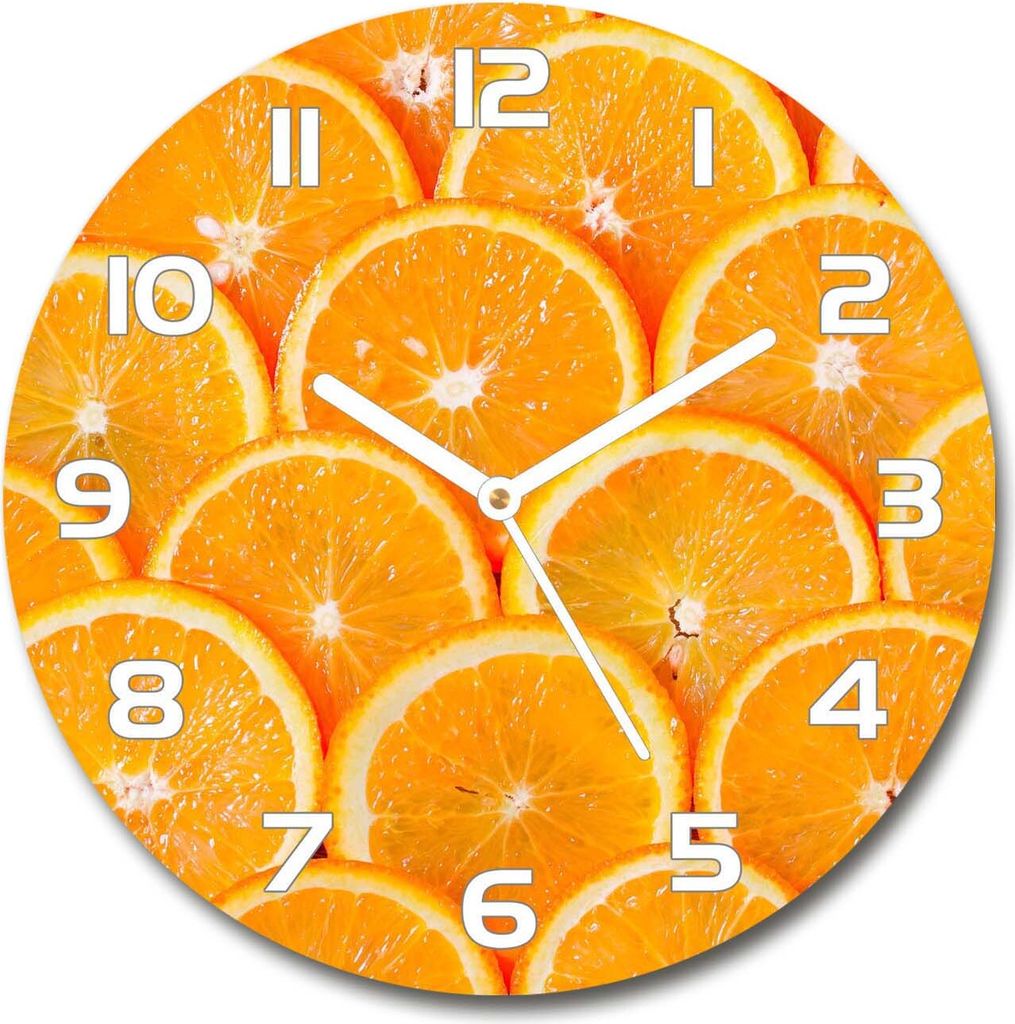 Wanduhr aus Glas 30fi Glasbild Glasuhr Gehärtetes Glas - weisse-zeiger - Orange slices
