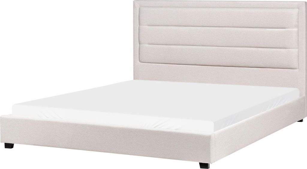 BELIANI Wasserbett Hellbeige Stoff Gesteppt 180x200 cm mit Matratze Wasserbett-Zubehör Hohes Gepolstertes Kopfteil Schlafzimmer Polsterbett Doppel...