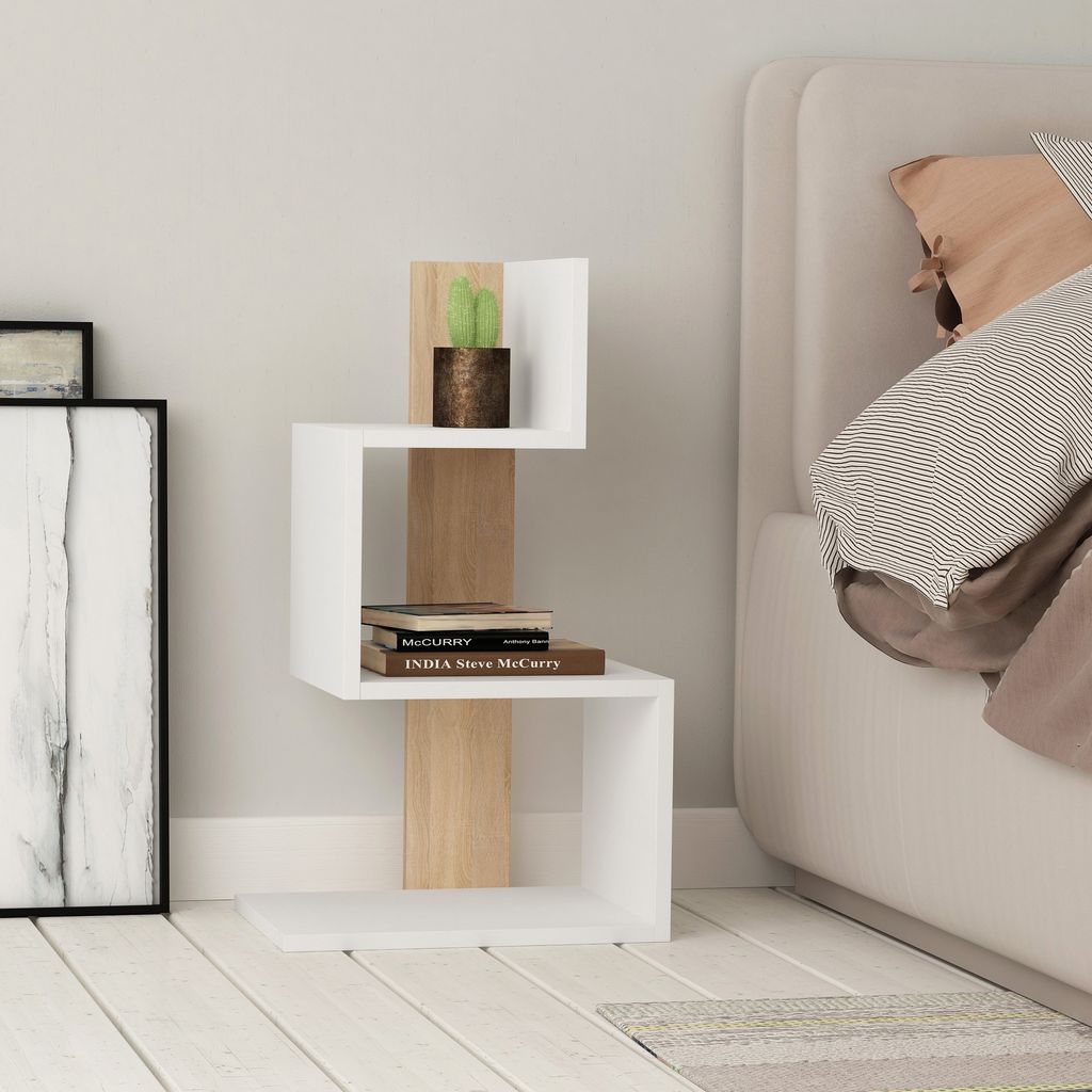 Skye Decor, Rosie - White, Oak, Beistelltisch, 100 % MELAMINBESCHICHTETE SPANPLATTEN, Weiß, 42 x 30 x 72 cm