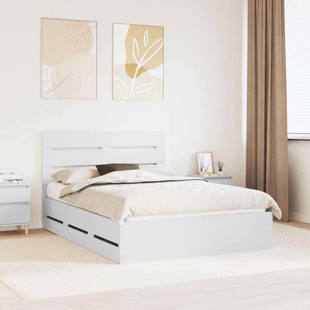 "Schlussverkauf" Doppelbett - Bettgestell 2 PLACES - mit Schubladen Weiß 140x200 cm Ingenieurs Holz C4893