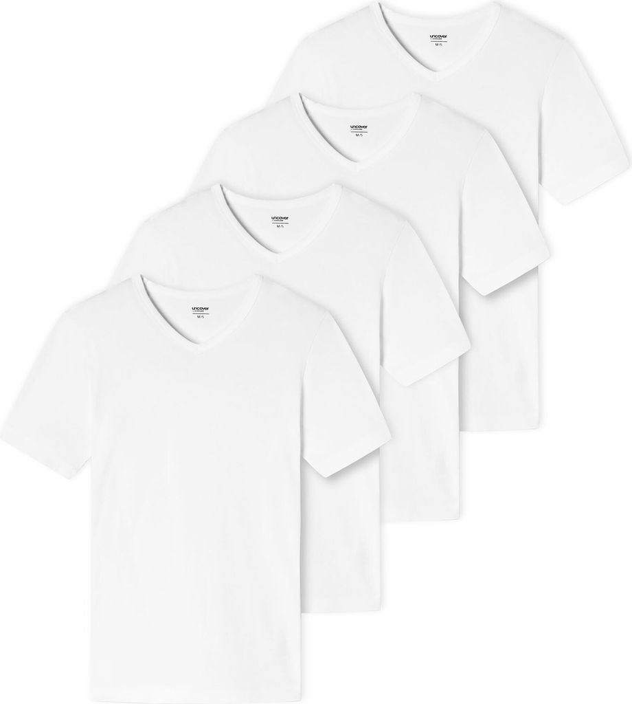 UNCOVER by SCHIESSER Herren T-Shirt 4er Pack - V-Ausschnitt Weiß M