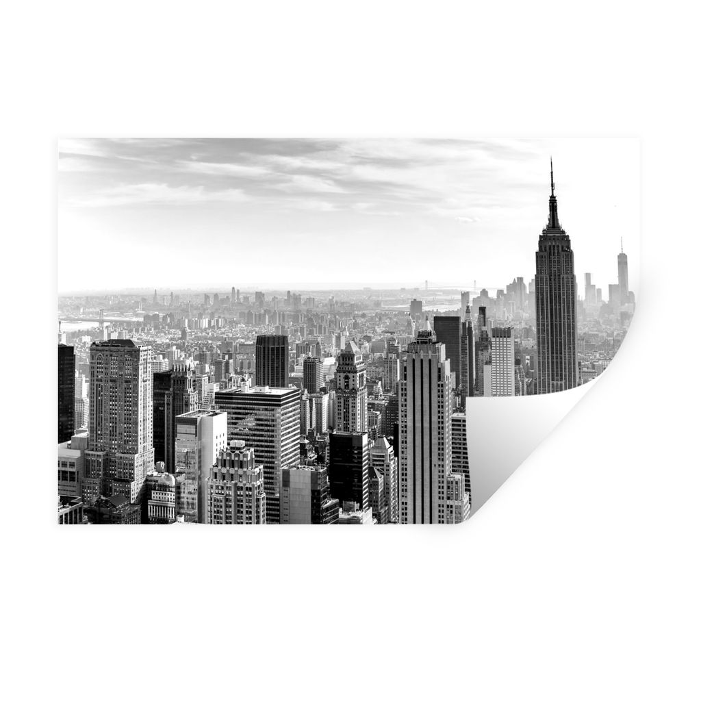 MuchoWow Wandtattoo Wandsticker Wandaufkleber New York - Amerika - Schwarz - Weiß 120x80 cm Selbstklebend und Repositionierbar - Selbstklebend -...