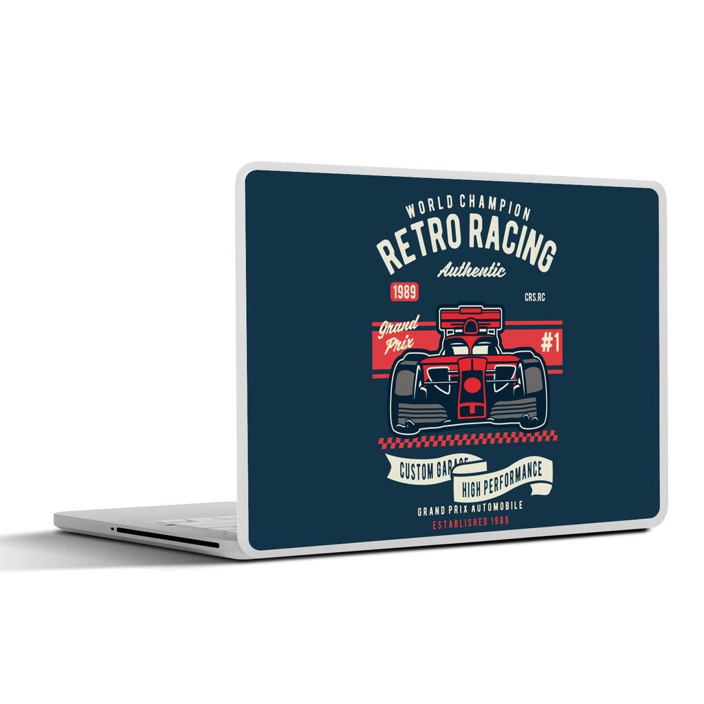 MuchoWow Laptop Aufkleber Sticker Cover Rennwagen - Vintage - Rot - Zeichnung 31x22.5 cm - Laptop-Deko