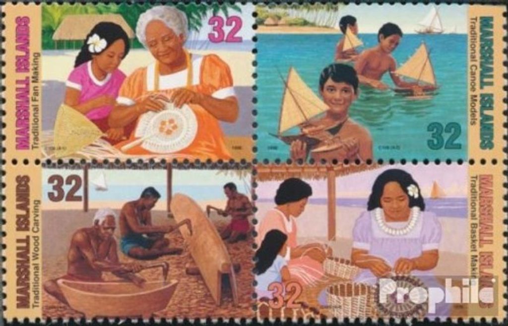 Briefmarken Marshall-Inseln 1997 Mi 826A-829A Viererblock (kompl.Ausg.) postfrisch Traditionelles Handwerk