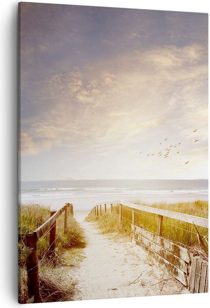 Bild auf Leinwand - Leinwandbild - Einteilig - Meer Weg Strand - 50x70cm - Wand Bild - Wanddeko - Wandbilder - Leinwanddruck - Kunstdruck - Wanddek...