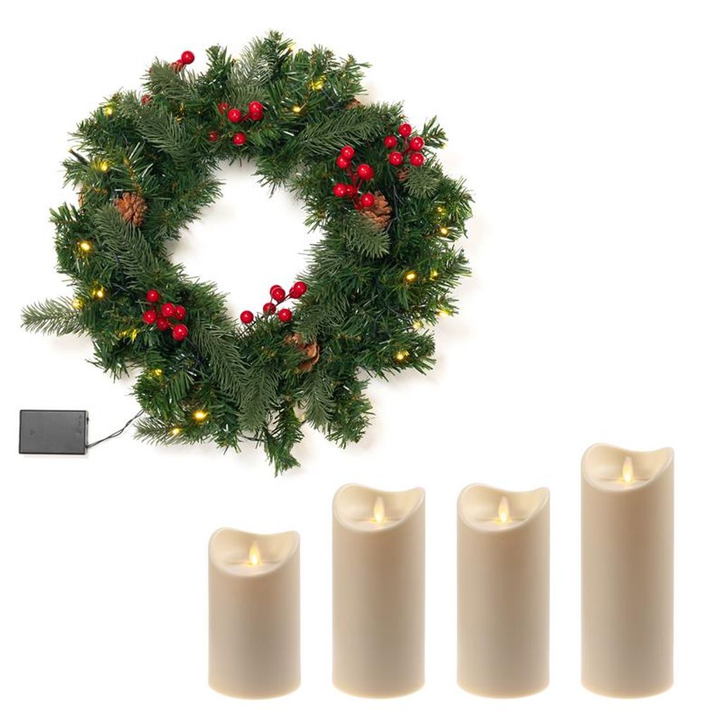 Künstlicher Adventskranz ca. Ø 40 cm mit 30er Lichterkette Produktbild 6