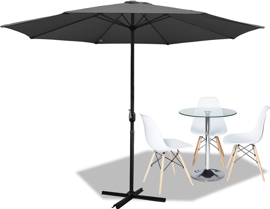 Clanmacy Sonnenschirm Ampelschirm 350 cm mit UV-Schutz, Kurbel- Grau Gartenschirm Marktschirm Strandschirm