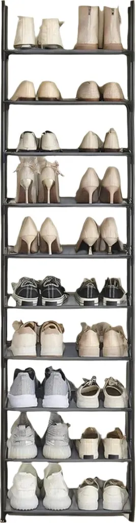 Étagère à chaussures Rootz 10 niveaux 173 cm - Rangement Vertical Noir