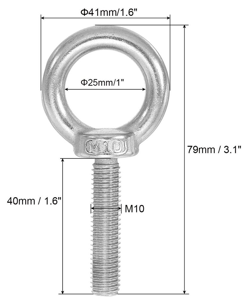 Ringschraube, M10x40 304 Edelstahl ?senschraube Gewinde mit Sechskantschraube, Mutter, Dichtung und Unterlegscheibe zum Aufh?ngen und Sichern von K...