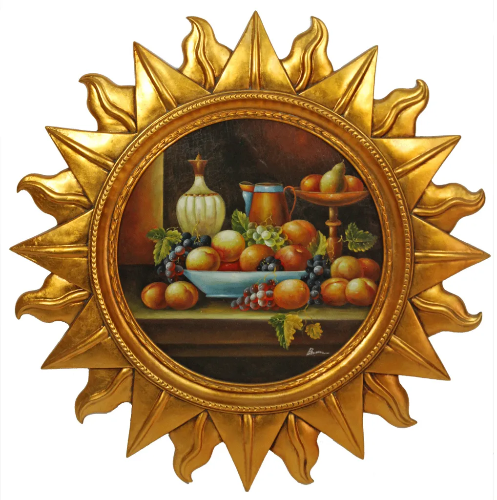 Tableau Baroque Soleil Or 88 cm en Relief avec Fruits Multicolores