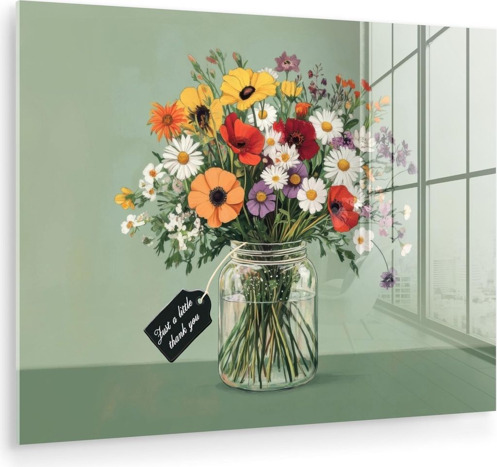 MuchoWow Glasbilder - Bilder auf Wandbild - Foto auf Glas Blumen - Vase - Karte 40x30 cm Wanddekoration aus Glas - Acrylglasbild - Acrylbilder - Bi...