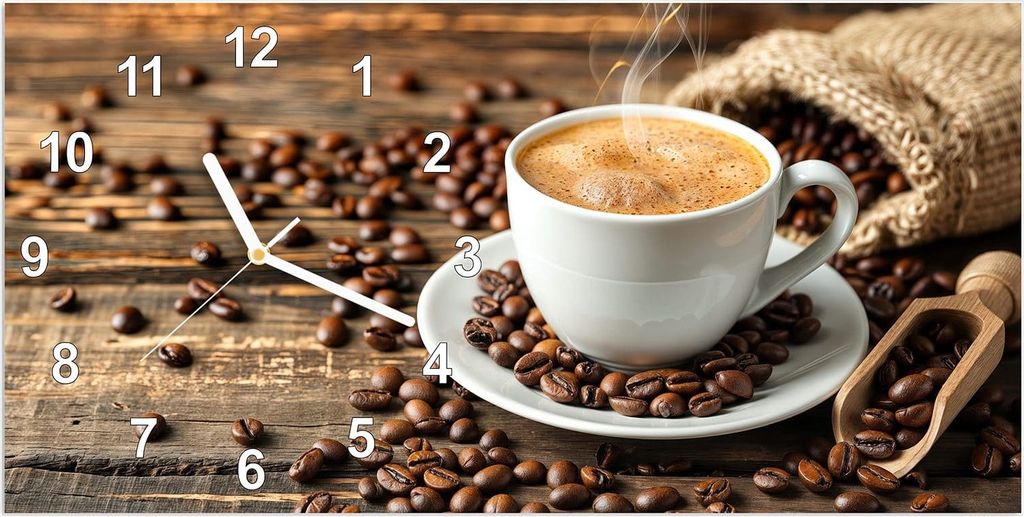 Wanduhr aus Glas mit Motiv Kaffee Geniessen- 60 x 30 cm - inkl. Aufhängesystem