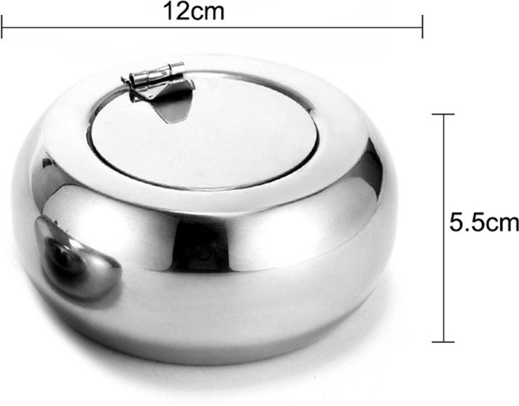 rostfreie Stahlrund -Trommelform Aschenbecher Cover Auto Zimmer Büro Zigarettenhalter-Silber ,Größen:L