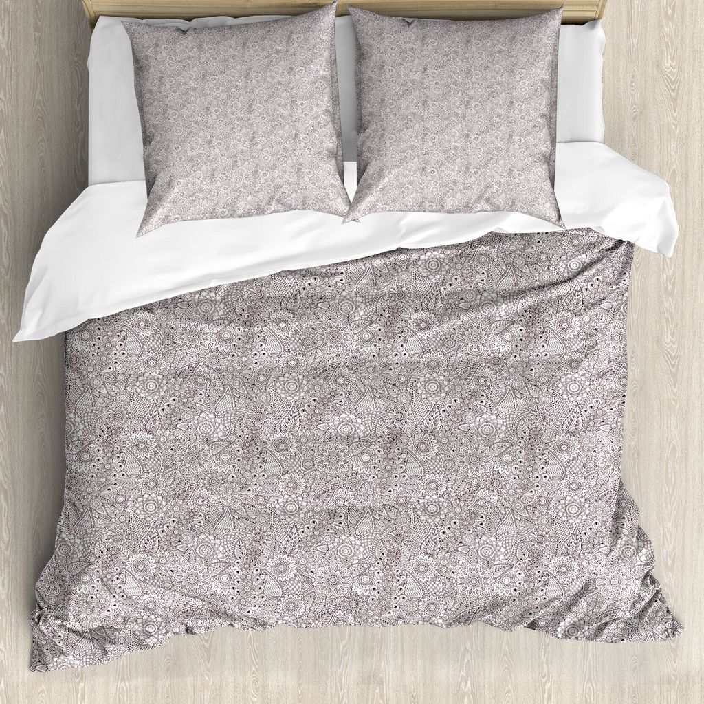 ABAKUHAUS Brown Paisley Bettbezug Set für Einzelbetten, Blumen-Skizze-Details, Milbensicher Allergiker geeignet mit Kissenbezug, 200 cm x 200 cm -...
