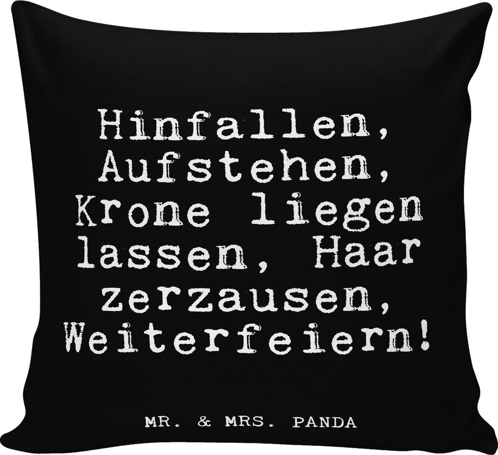 Mr. & Mrs. Panda Kissen 40x40 Hinfallen, Aufstehen, Krone liegen... - Schwarz - Geschenk, Kopfkissen, Prinzessin, bedruckt, witzig, Spaß, flauschk...