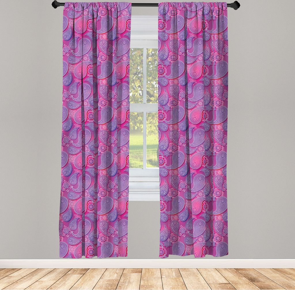 ABAKUHAUS Paisley Vorhänge, Gardinen, Digital-Drawn Doodle Wie Oriental Damast in süßen Farben, 2 Stück 75 x 225 cm, , Pink Fuchsie