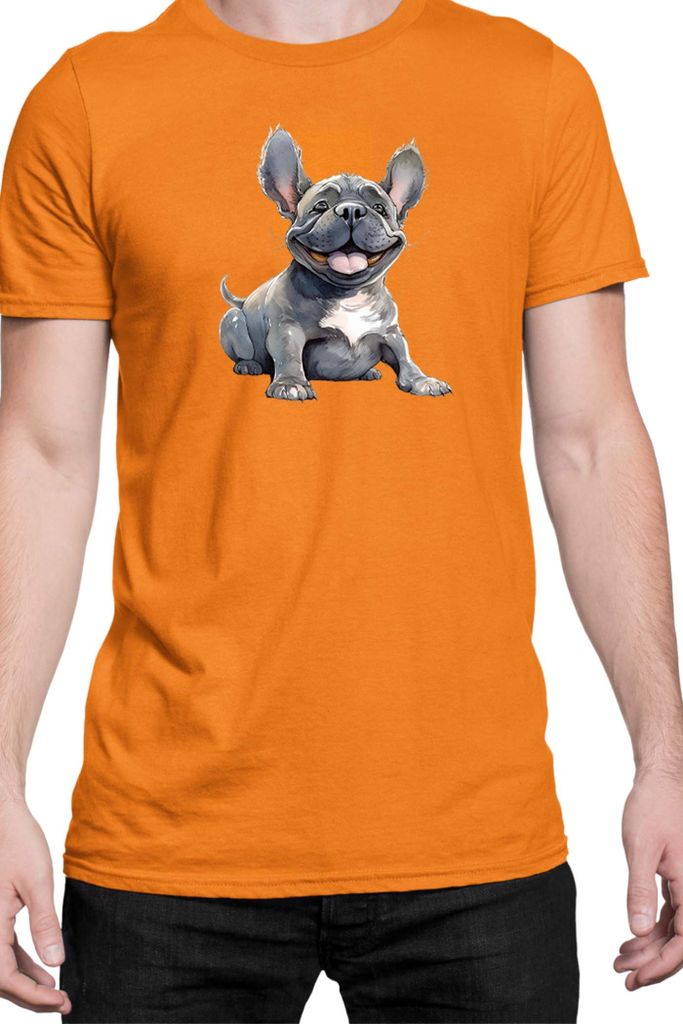 Herren T-Shirt Funny Dogs Breeds French Bulldog Breed Dog Breed, Man M / Orange