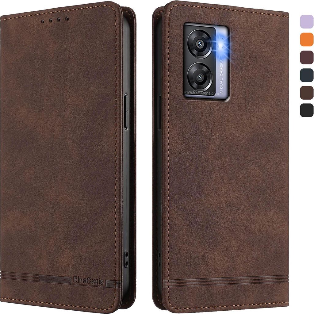 Hülle für Oppo K10 5G, Retro Kunstleder Ständer Klapphülle mit Kartenfächer und Magnetische Braun