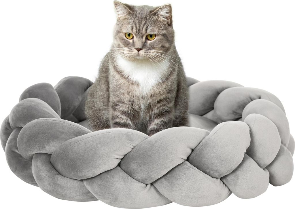 Haustierbett inkl. Kissen, Katzenbett, Hundekorb, waschbar, 55 cm x 55 cm x 14 cm, Grau