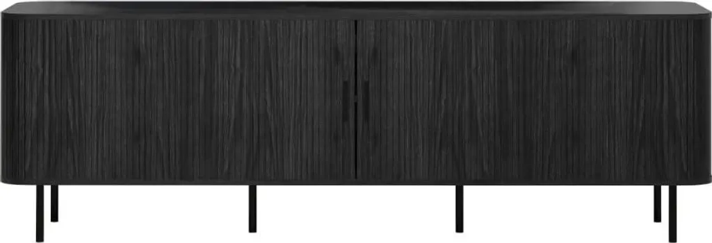 Meuble TV en bois de chêne et buffet bas 2 portes persiennes noires