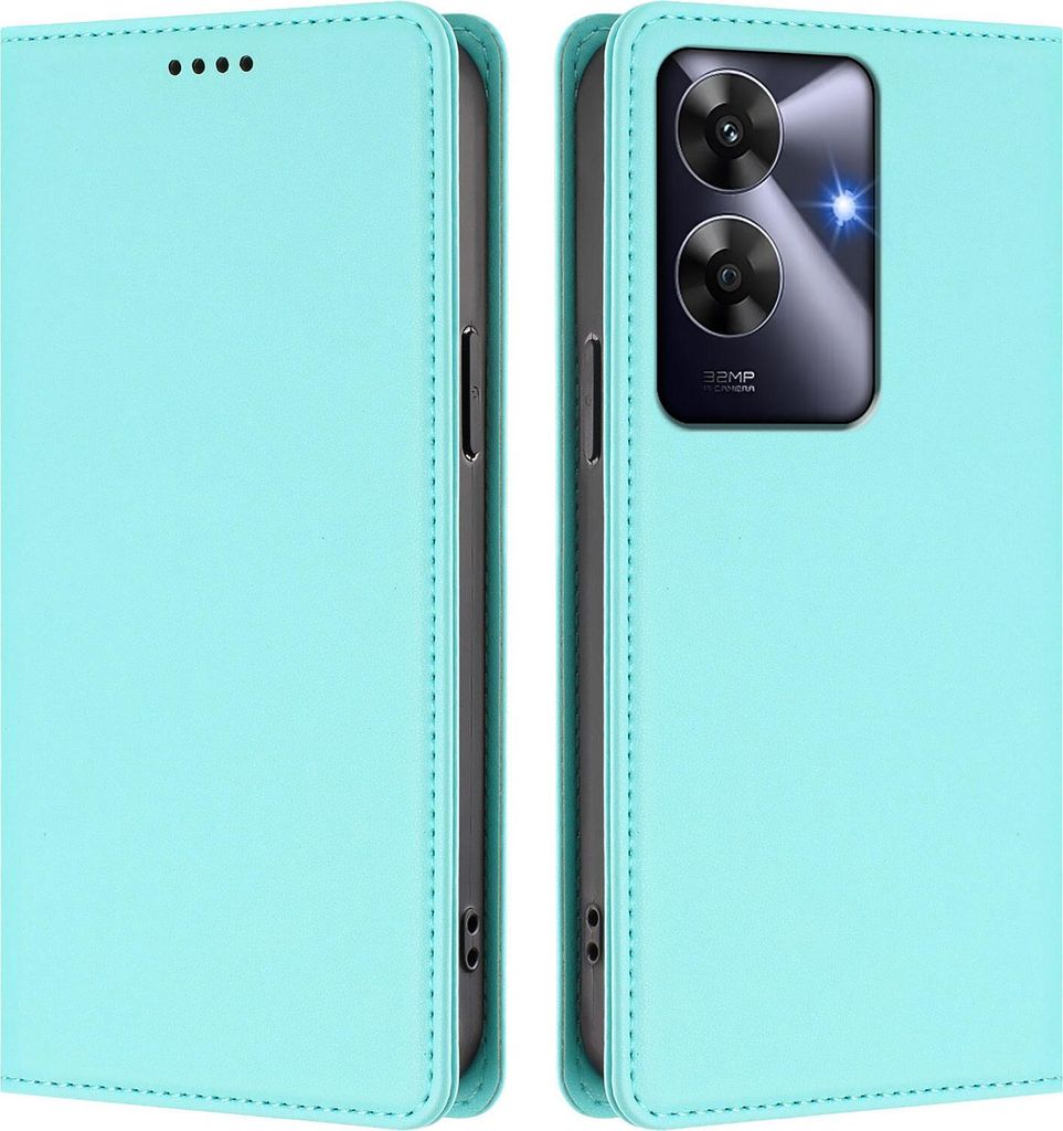 Handyhülle für Realme Note 60/Note 60x, Kunstleder Klapphülle Stoßfeste Magnetische Hülle mit Ständer Türkis