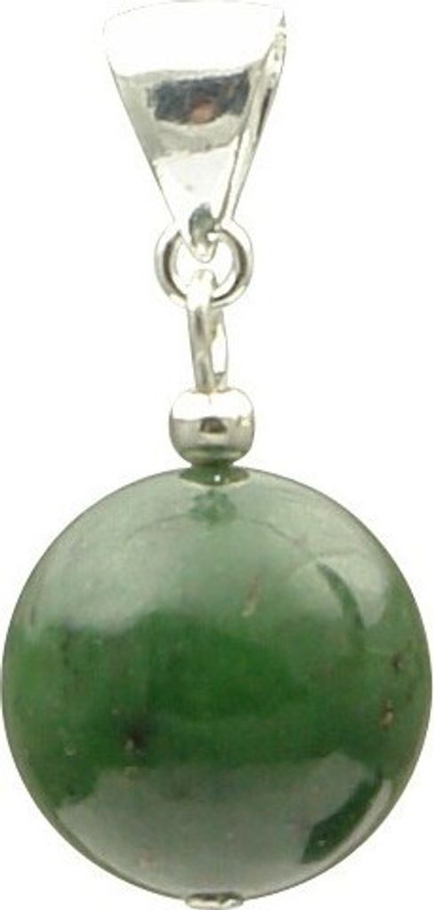 Edelstein-Anhänger aus kanadischer Jade dunkel-grün & 925 Silber Kugel glatt schlicht