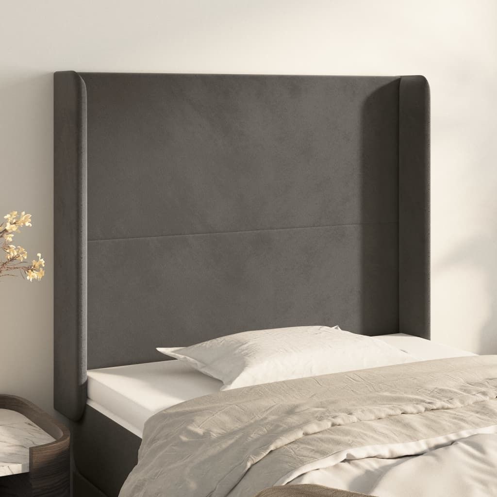 "Rabatt" Bettkopfteil modern - Kopfteil für Bett - mit Ohren Dunkelgrau 103x16x118/128 cm Samt - Kopfteile CC4417