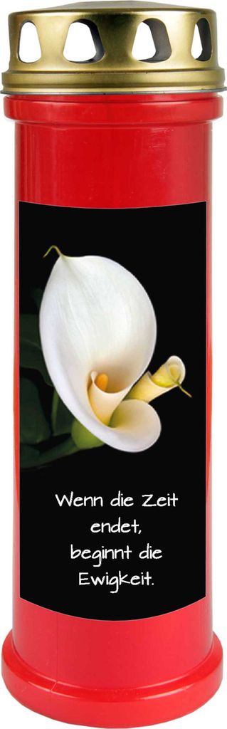 Grabkerze Rot, Brenndauer: 100 Stunden ( 4 Tage ), Motiv: Calla