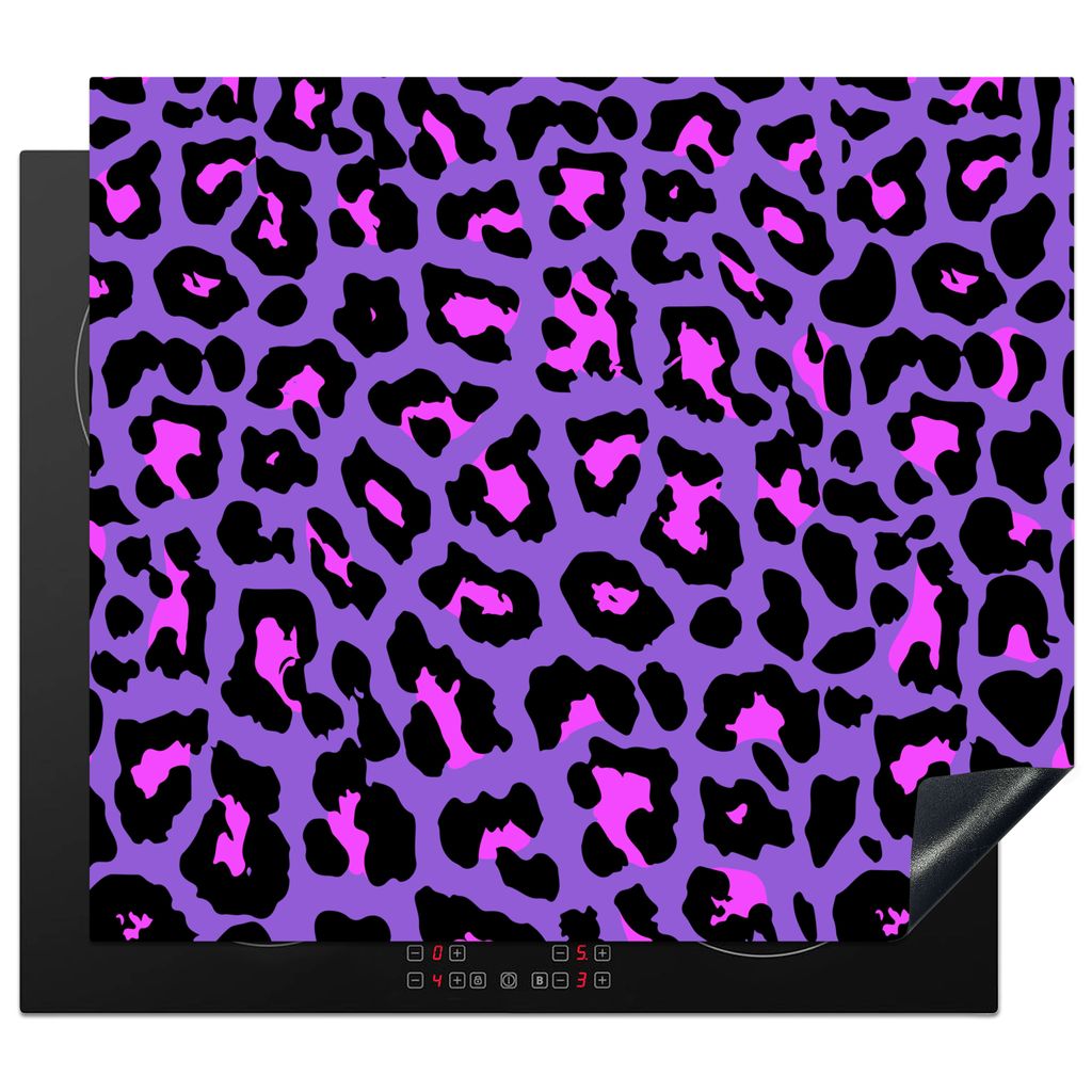 KitchenYeah Herdabdeckplatte Pantherdruck - Lila - Rosa - Neon , 59x51cm, Küche Deko, Glaskeramikkochfeld Herdabdeckung, Abdeckplatte fùr Kochfeld