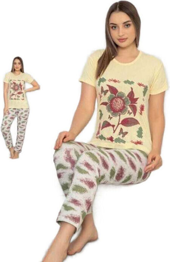 Damen Pyjama Schlafanzug Gelb XXL Kurz 2-Teiler Set A-86