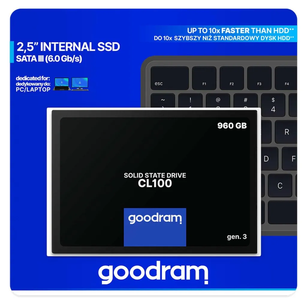SSD 960 Go pour Ordinateur Portable et PC Fixe Goodram CL100 Sata III - 7
