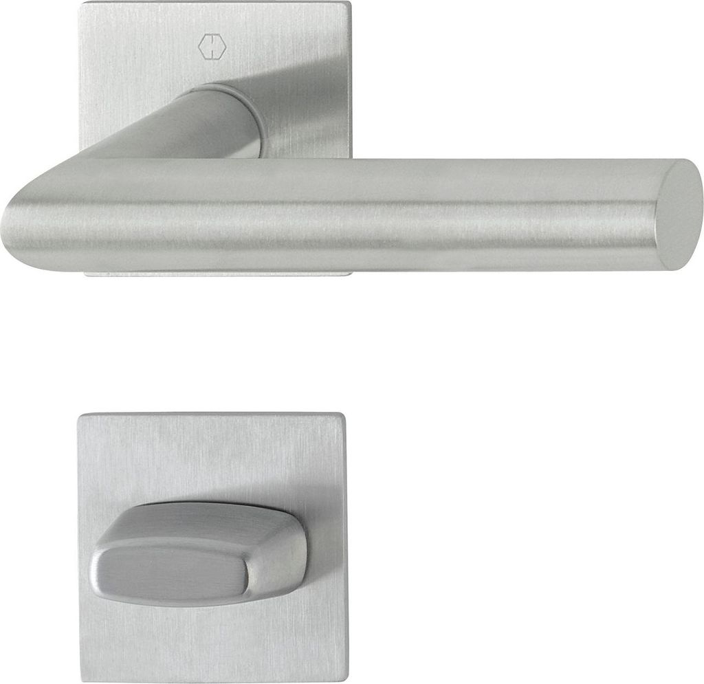 Hoppe Türbeschlag Amsterdam | Türgriff für Innentür, eckig Flachrosette, rund WC | Edelstahl matt