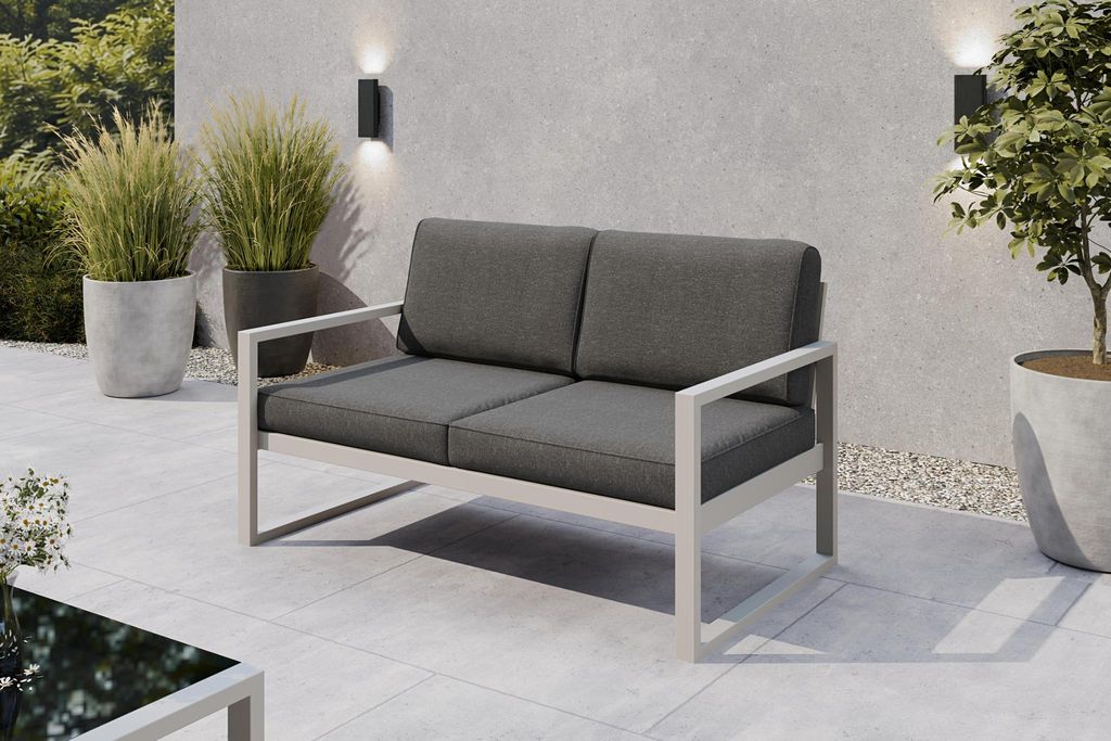 Margaret Hadas24 Gartensofa 2 Sitzer Outdoor Madera Lounge Couch Terrasse wetterfest Balkonmöbel Sitzbank mit Lehne, Gartenmöbel kaschmir, dunkel...