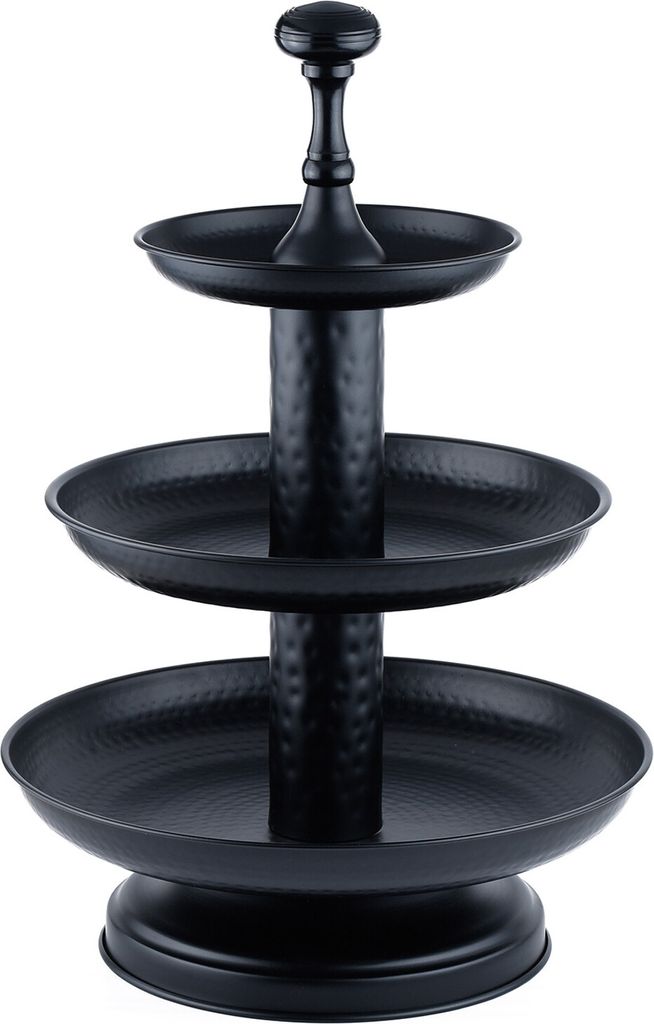 Marrakesch Orient & Mediterran Interior 3 Etagen Etagere aus Edelstahl Rosal Schwarz rund 50cm Groß | Cupcake Ständer modern als Tischdeko
