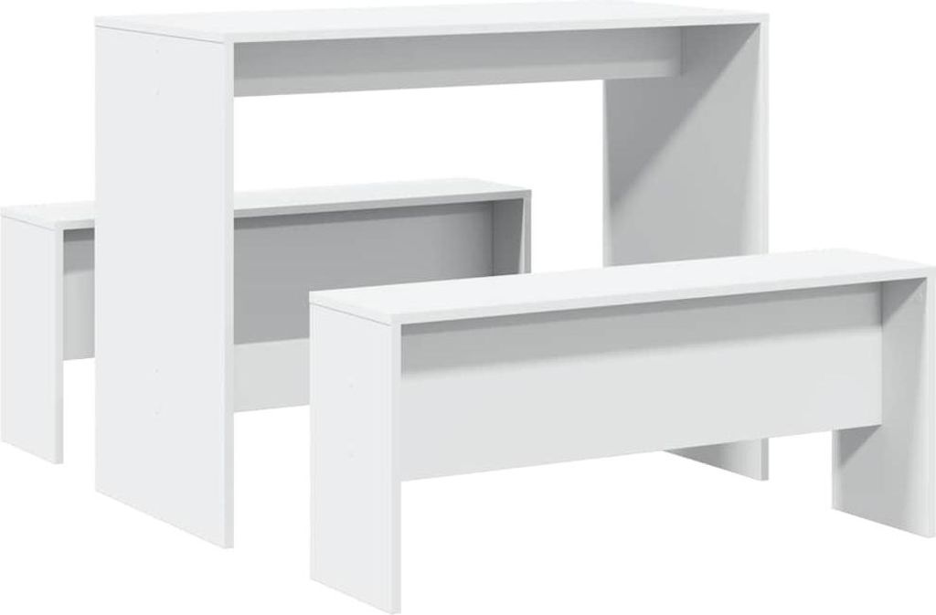 vidaXL 3-tlg. Esstisch und Bank Set Weiß Holzwerkstoff Produktbild 