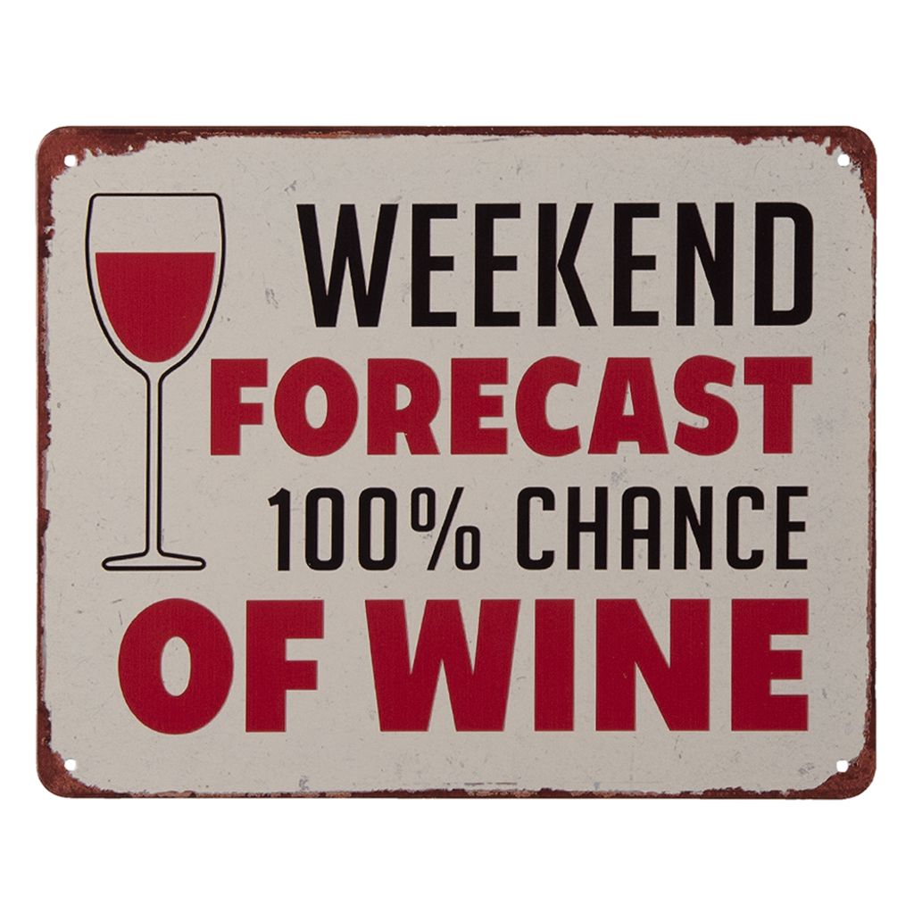 Clayre & Eef Textschild 20x25 cm Weiß Rot Eisen Weekend Produktbild 