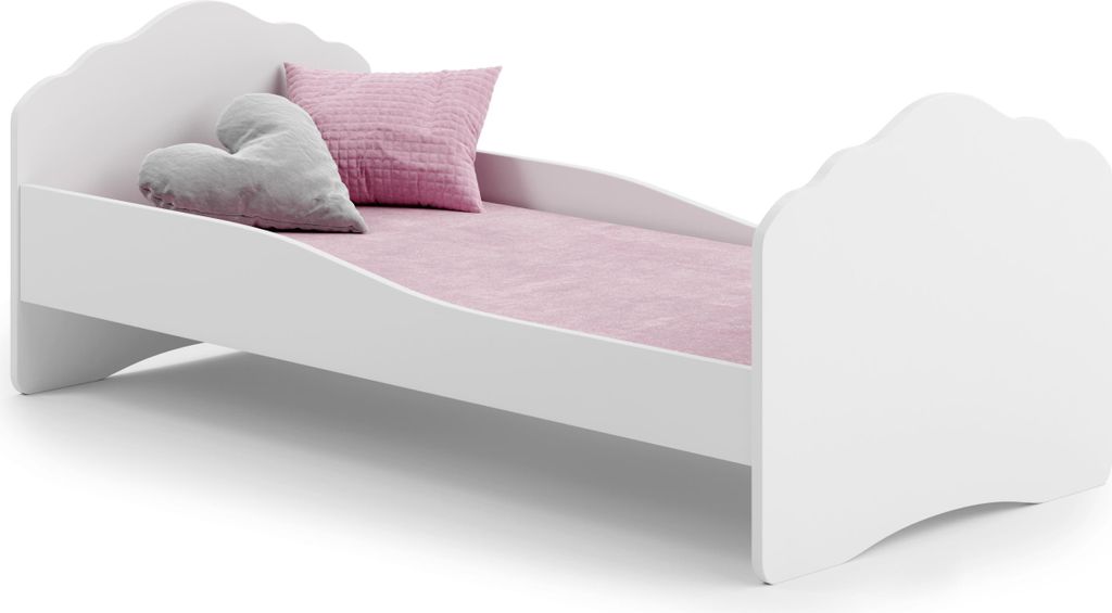 Kinderbett Fala 160x80 cm – Einzelbett für Mädchen, Weiß, inklusive Matratze, Lattenrost und Montageanleitung, sicher und komfortabel
