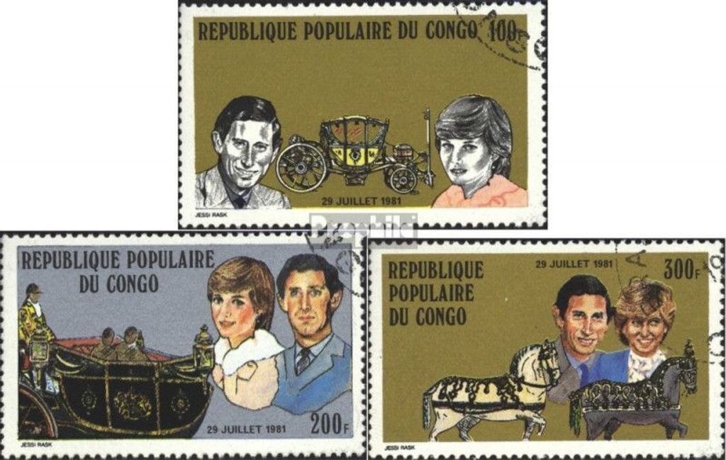 Briefmarken Kongo (Brazzaville) 1981 Mi 832-834 (kompl.Ausg.) gestempelt Hochzeit von Prince Charles und Lady Diana Spencer