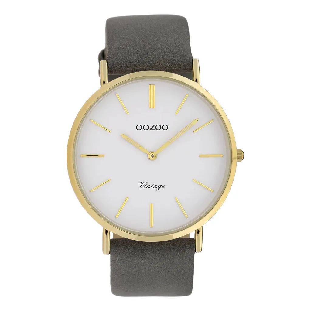 Montre chic Oozoo Vintage cuir gris et or pour tenue de bureau 40mm