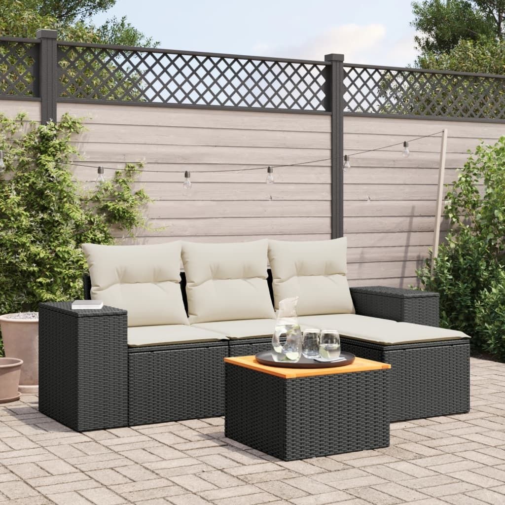 Maison Exclusive - 5-tlg. Garten-Sofagarnitur mit Kissen Schwarz Poly Rattan