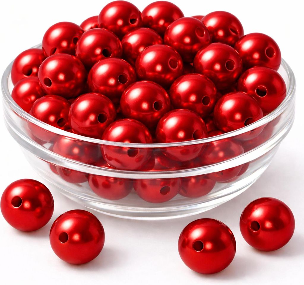 Kunstperlen 300g Wachsperlen Rundperlen 2mm Loch Bastelperlen Großpack rot 14mm