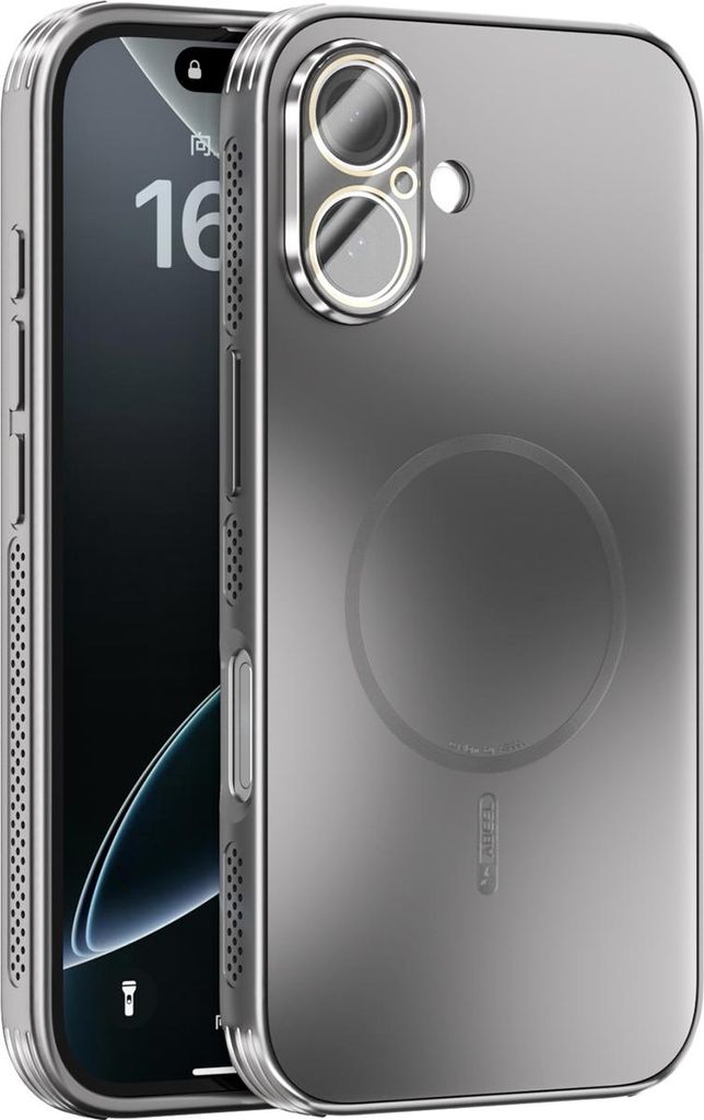 Matte PC TPU Hülle für iPhone 16 Magnetische Handyhülle mit Linsenabdeckung und Wärmeableitung Stoßstange Grau