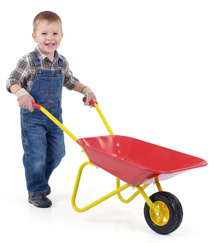 COSTWAY Kinderschubkarre, Kunststoffschubkarre mit Geländereifen, Outdoor Kindergartengeräte, Kinderscheibtruhe, Kinderspielzeugwagen für Kinder 3+